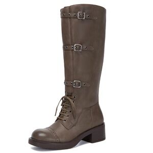 Stylish Lace-Up Knee-High Boots in Brown